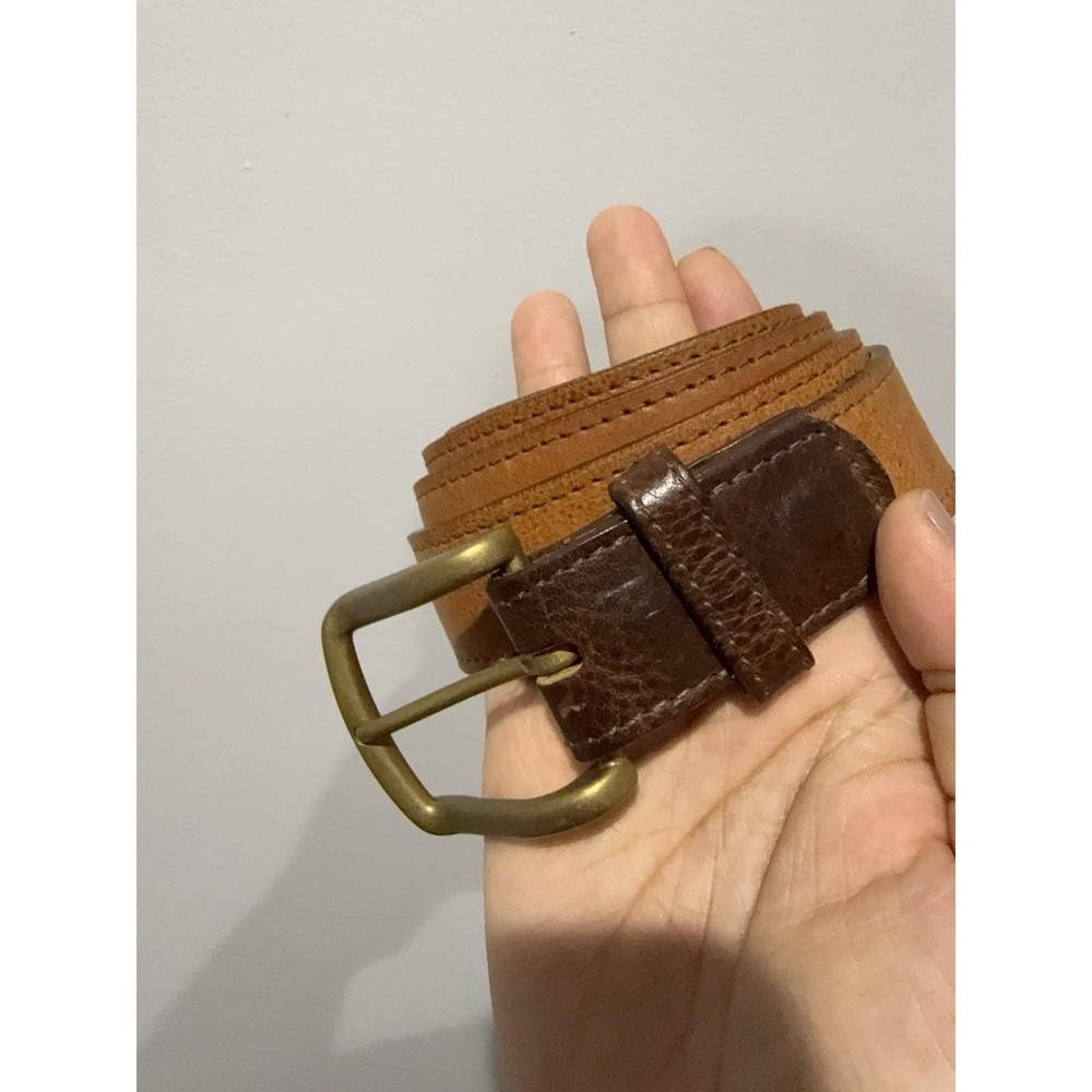 Moore & Giles Mens Belt Sz 46  Brown Leather Brass‎ Buckle USA 44" Reversible